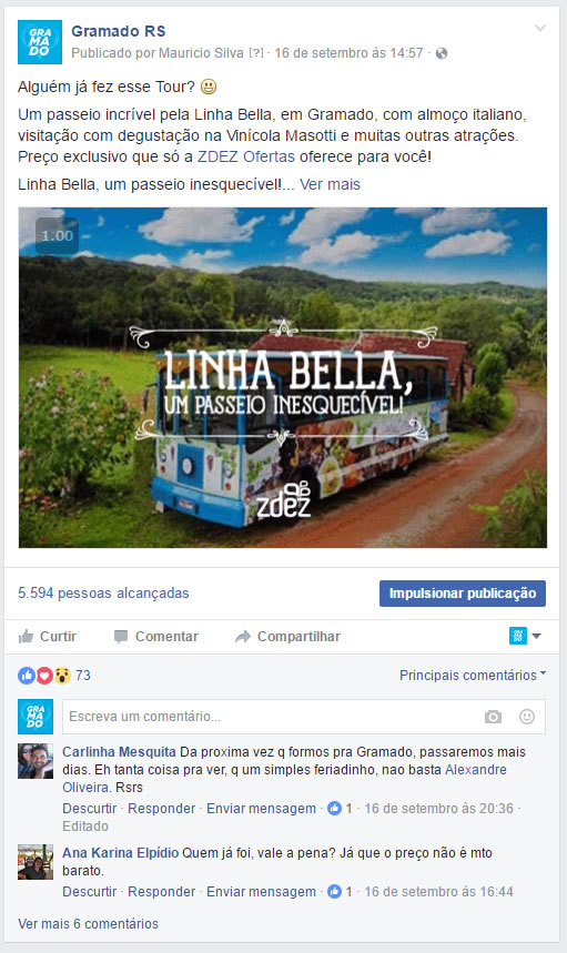 Facebook de Gramado com mais de 210.000 fãs
